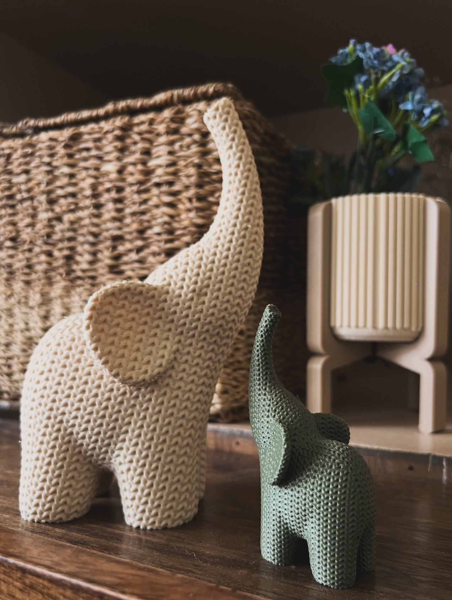 Knitted Texture Elephants (Pair)